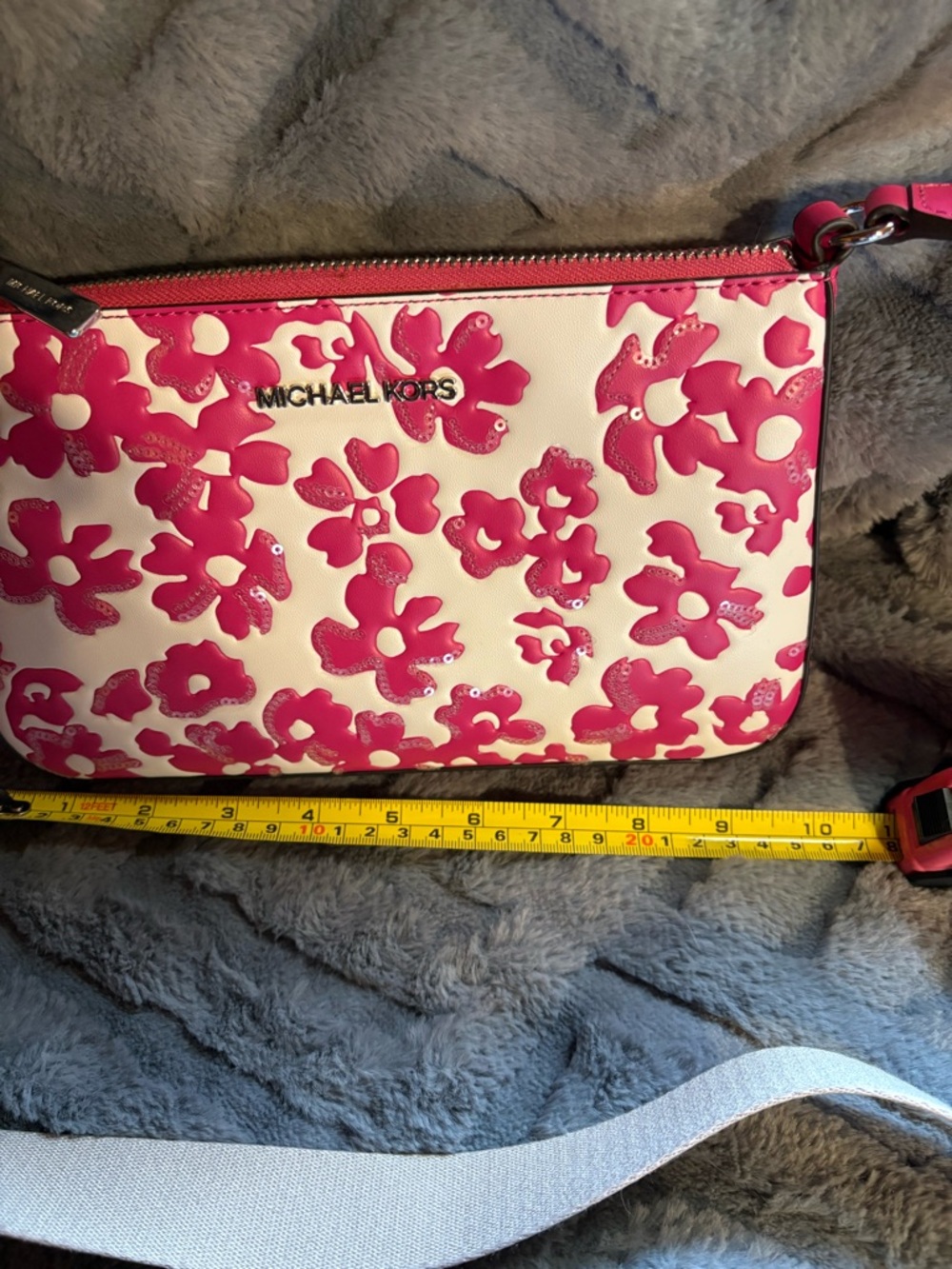 Michael Kors White and Hot Pink Floral Crossbody with Coin Pouch - Picture 7 of 9